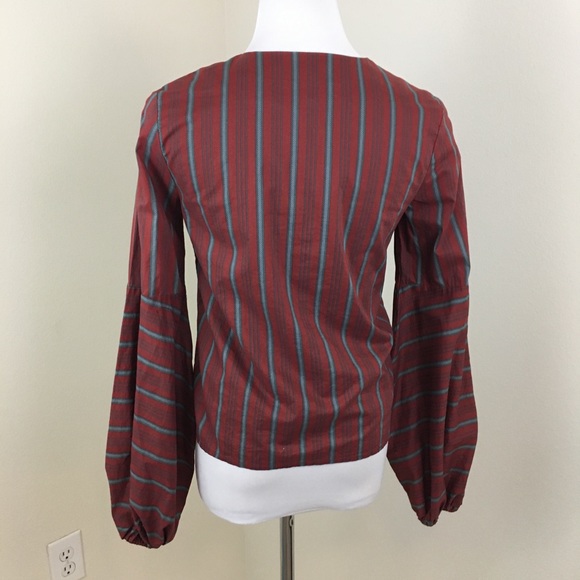 ✨5 FOR $25✨ JOA Los Angeles Red Stripe Lace Up Lone Sleeve Top - Picture 4 of 8